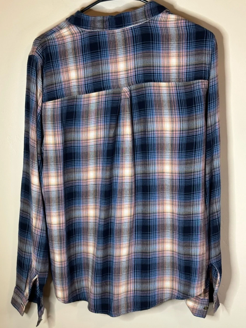 Maurices MEDIUM Western Plaid in Navy and Cream Button-Down Shirt - Picture 3 of 5